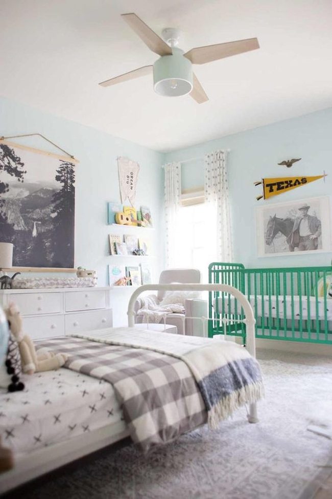 Green Crib, Pale Blue Nursery