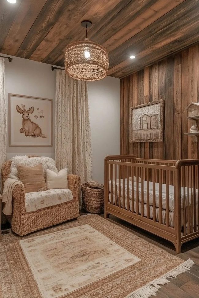 Warm Wood Nursery With Animals