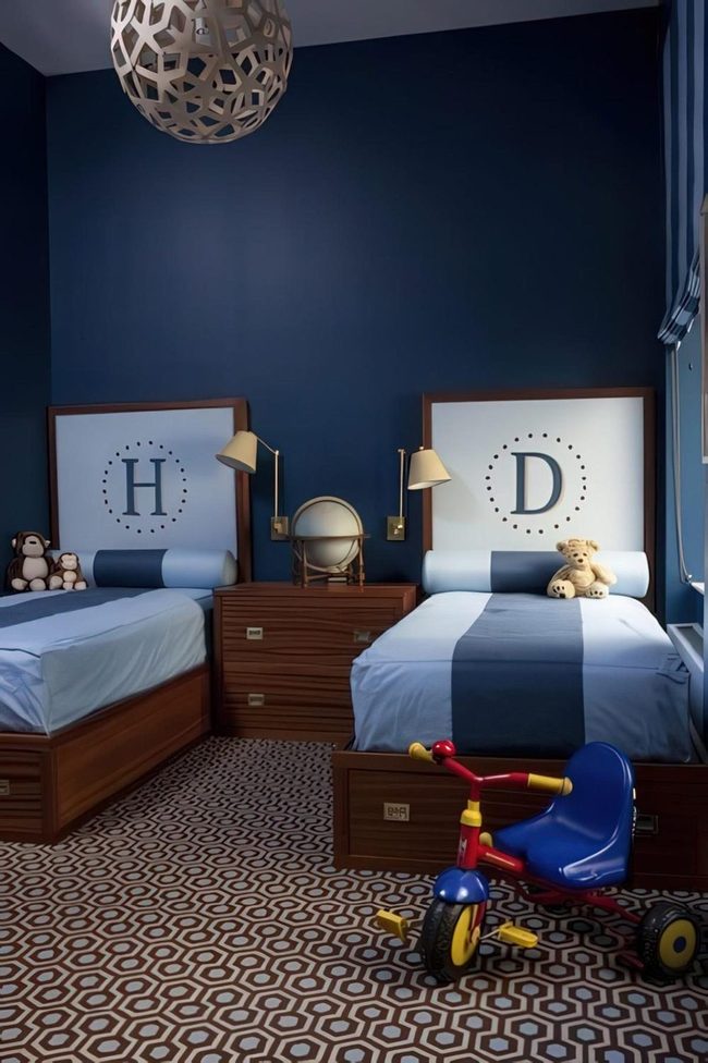 Twin Beds, Deep Blue Walls