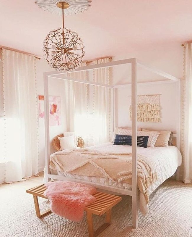White Canopy Bedroom Pink Accents