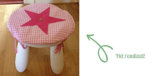 Pink Checkered Stool Red Star