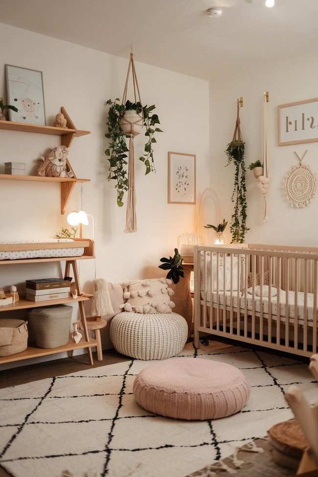Suspended Plants Above Wooden Crib