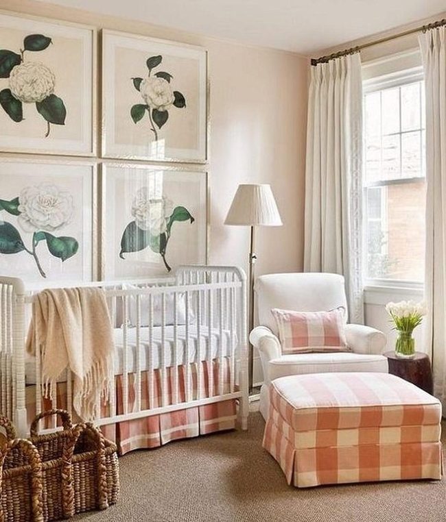 White Crib With Floral Prints
