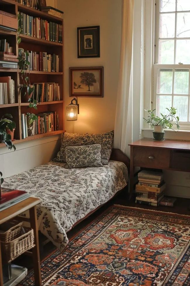 Colorful Books Green Plants Bedroom