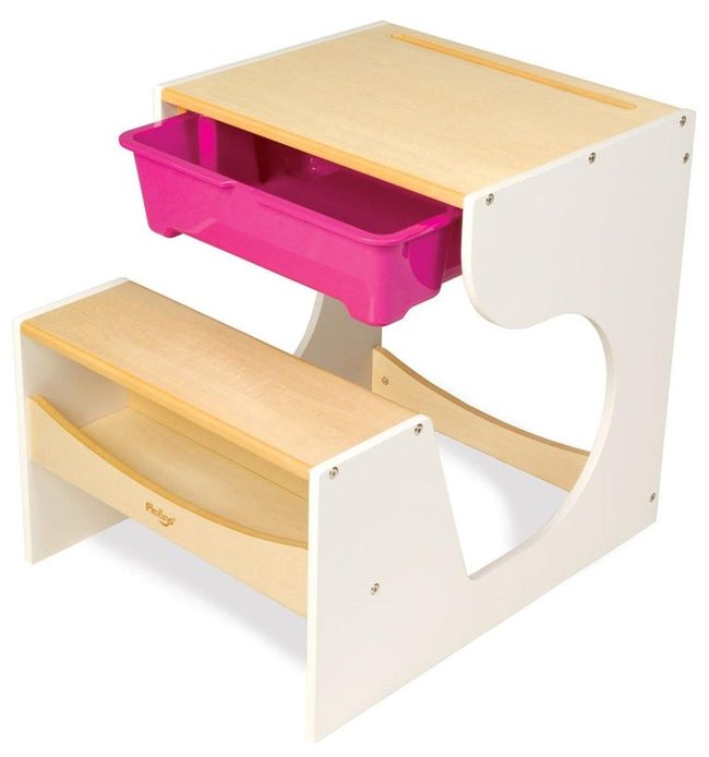 Natural Wood Desk With Pink Drawer