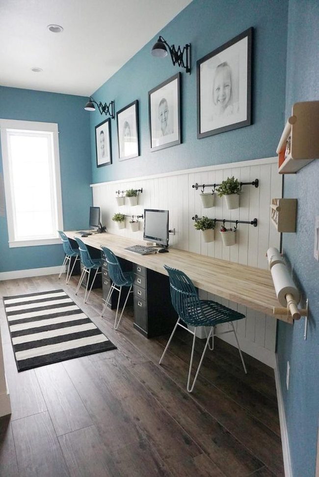 Blue Workspace, Black Striped Floors