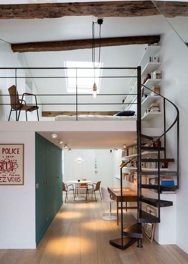 Exposed Beams, Black Spiral Staircase