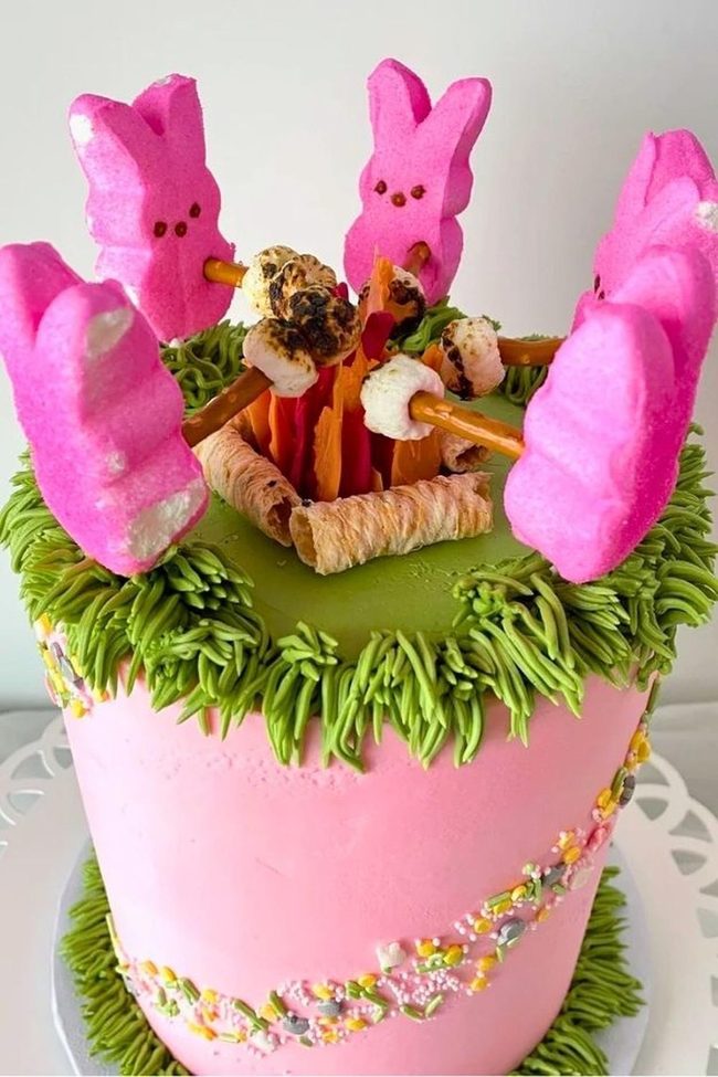 Pastel Peeps Campfire Cake