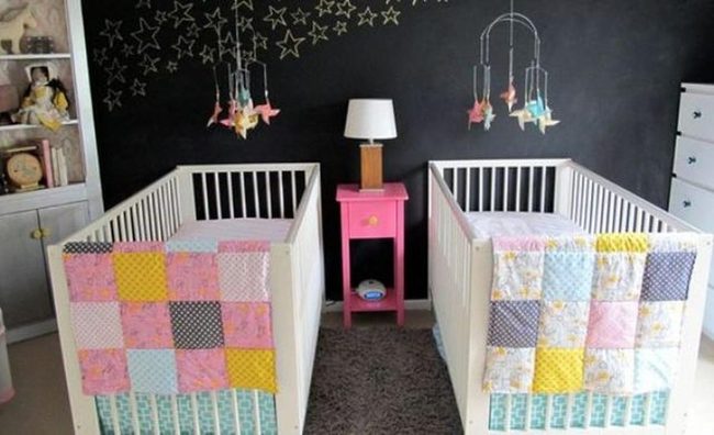 Twin Cribs With Rainbow Patchwork