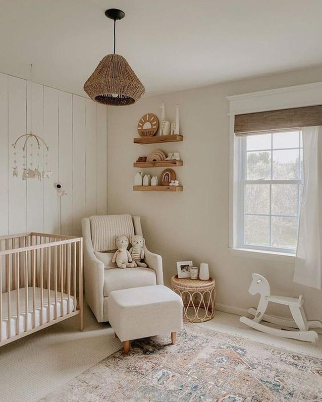 Soft Beige Nursery With Wood Details
