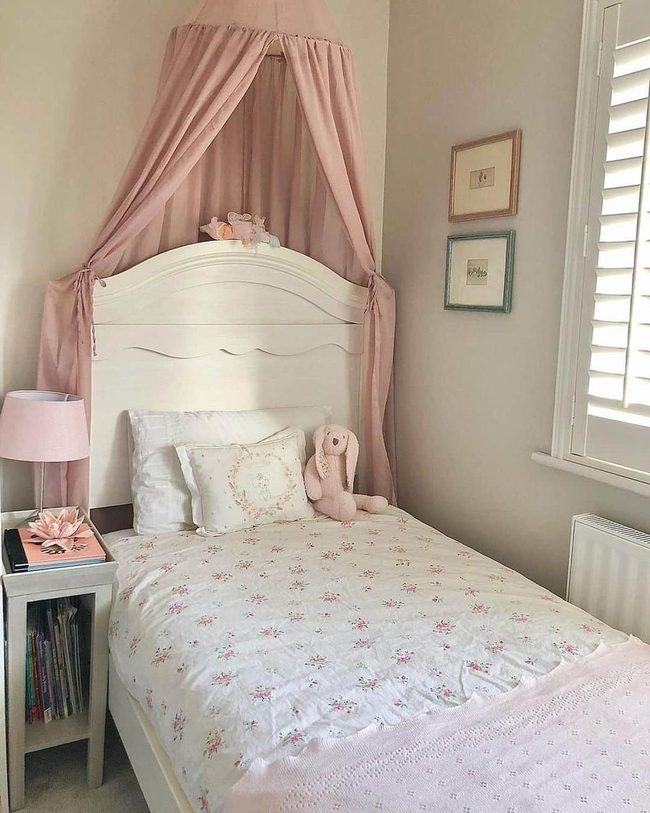 Pink Canopy Over Floral Bed