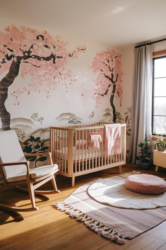 Pink Cherry Blossoms on Nature-Inspired Wood
