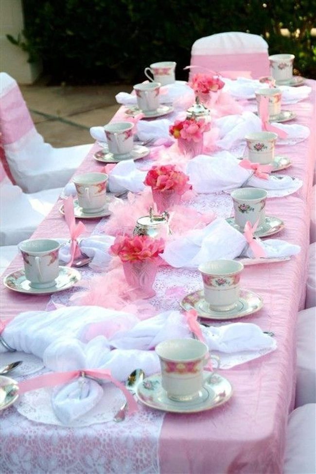Pink And White Tea Party Table