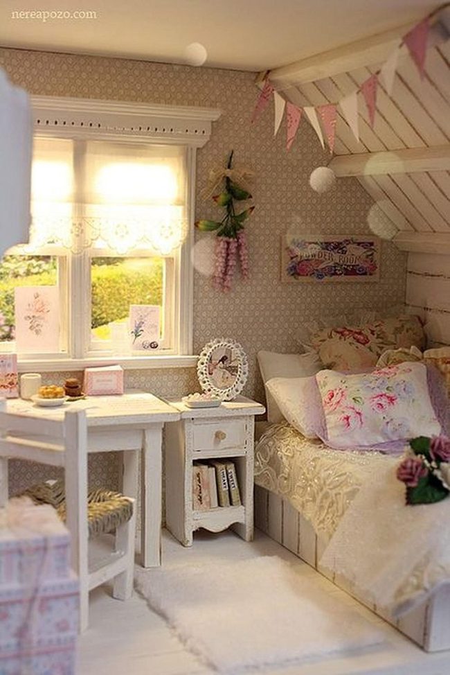 Pink Ceiling Banners With Floral Walls