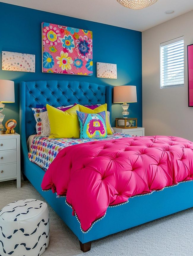 Electric Blue Boudoir with Geometric Patterns