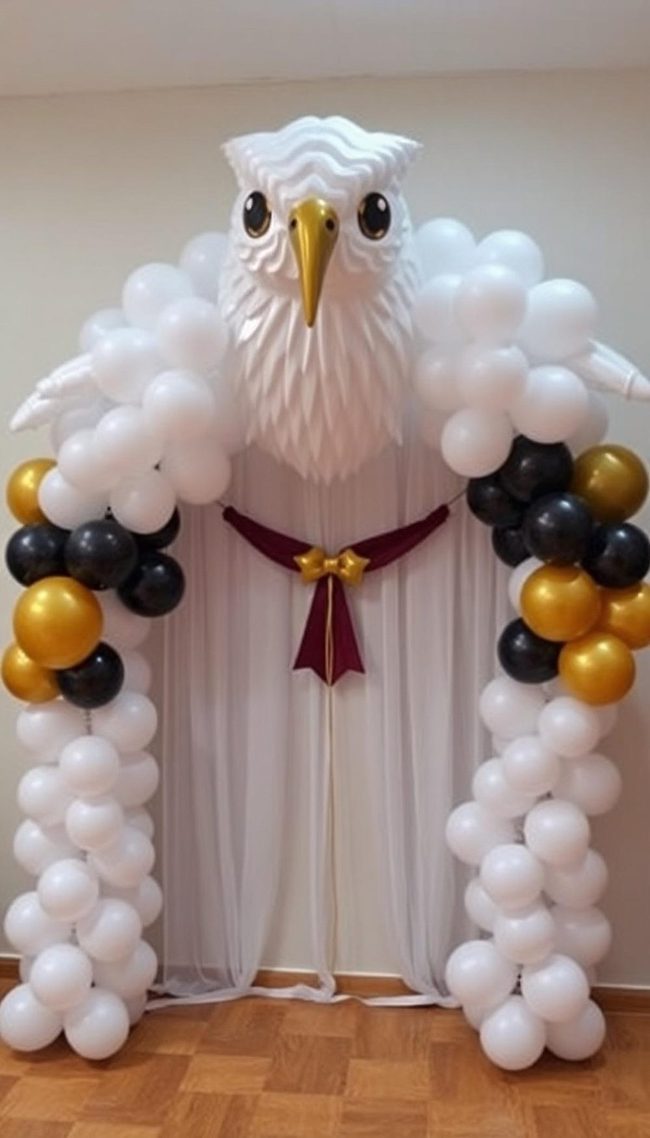White Owl Balloon Arch Yellow Eyes