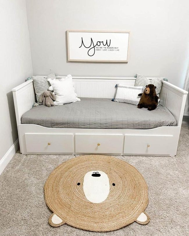 Gray Daybed With Woodland Play Space