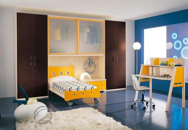 Yellow Furniture Meets Cool Blue Walls