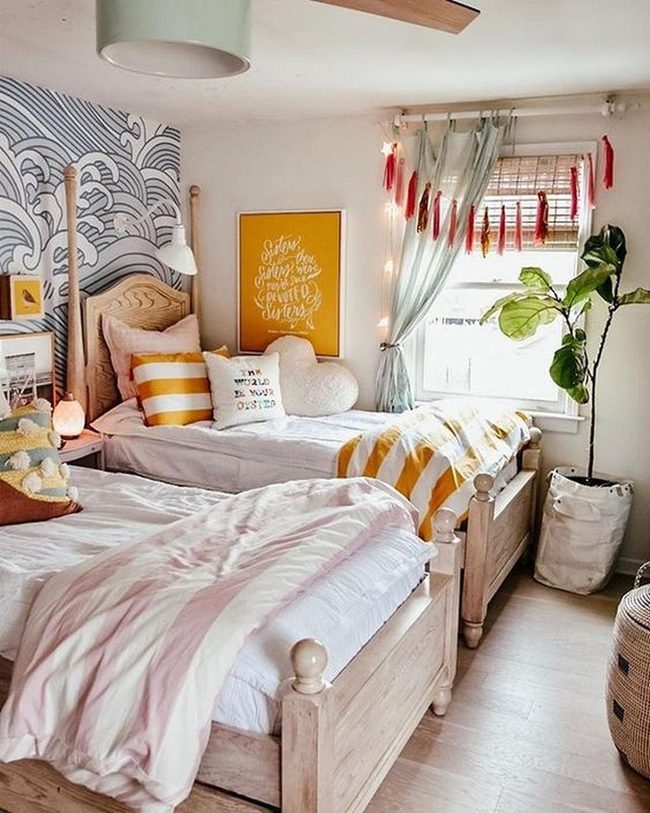 Orange Waves With Leafy Green Accents