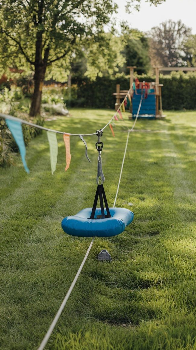 Colorful Backyard Zipline Station