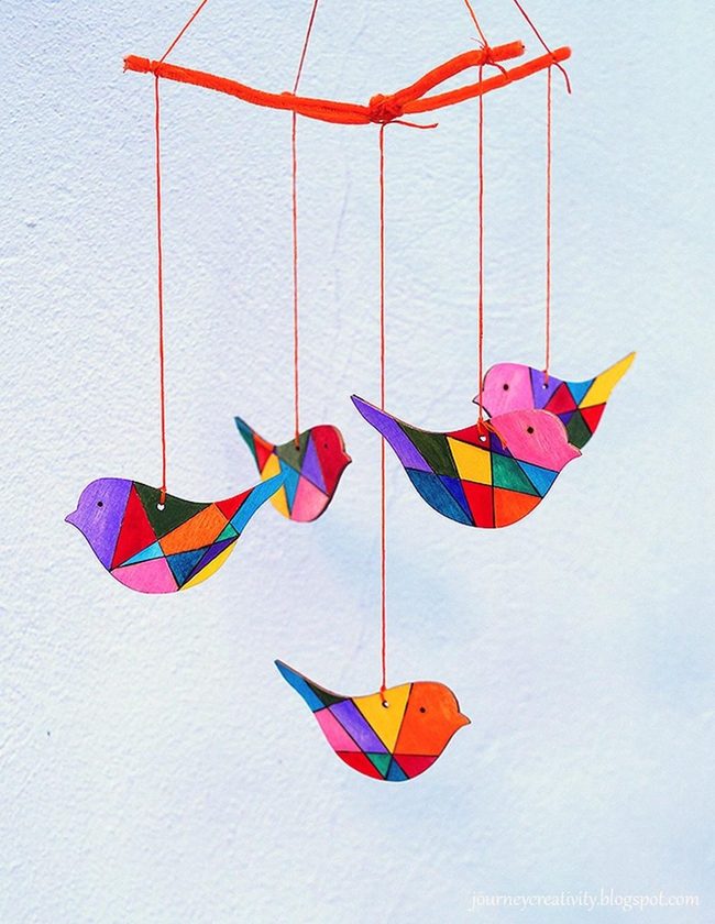Geometric Birds On Red Strings