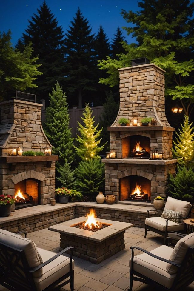 Stacked Stone Outdoor Fireplace Structure