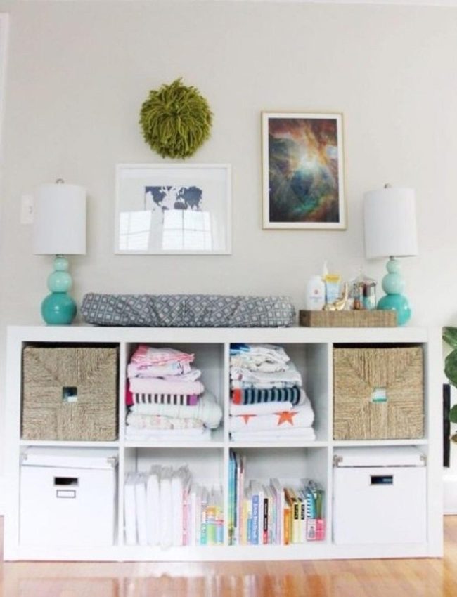 Turquoise Lamps, White Shelves