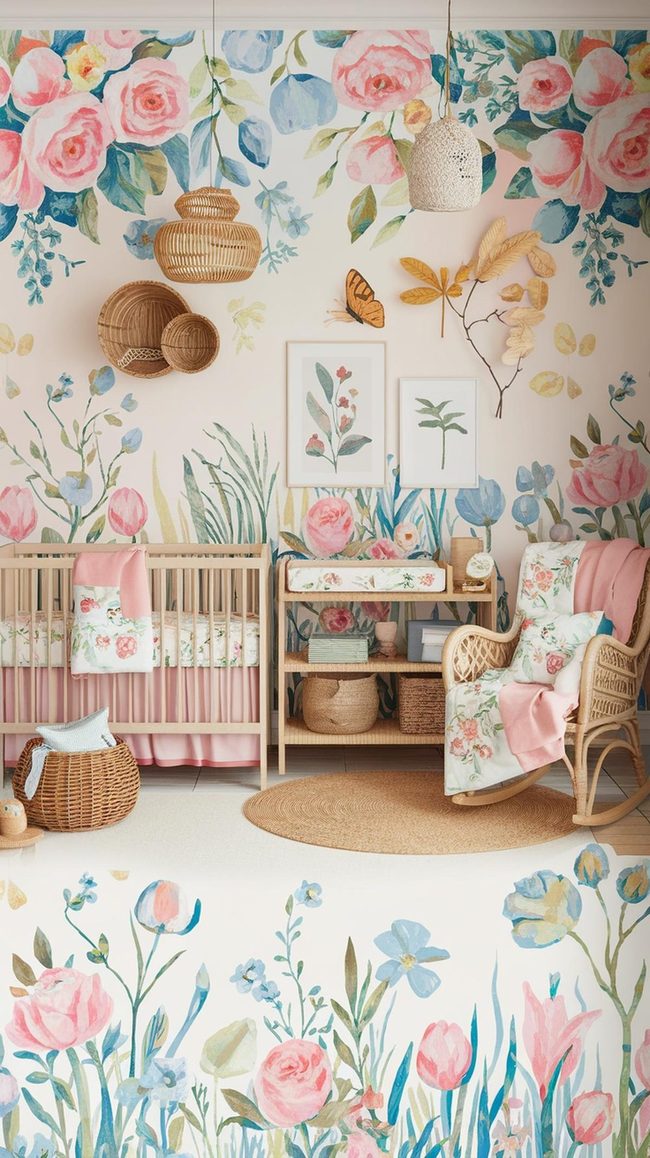 Hand-Painted Blossoms Soft Pastel Nursery