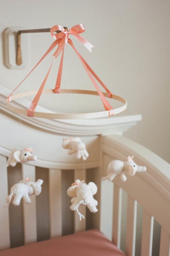 White Elephants Pink Bows Mobile