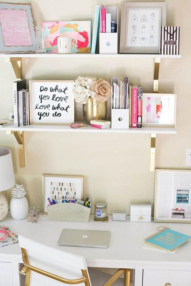 White Workspace With Gold Accents