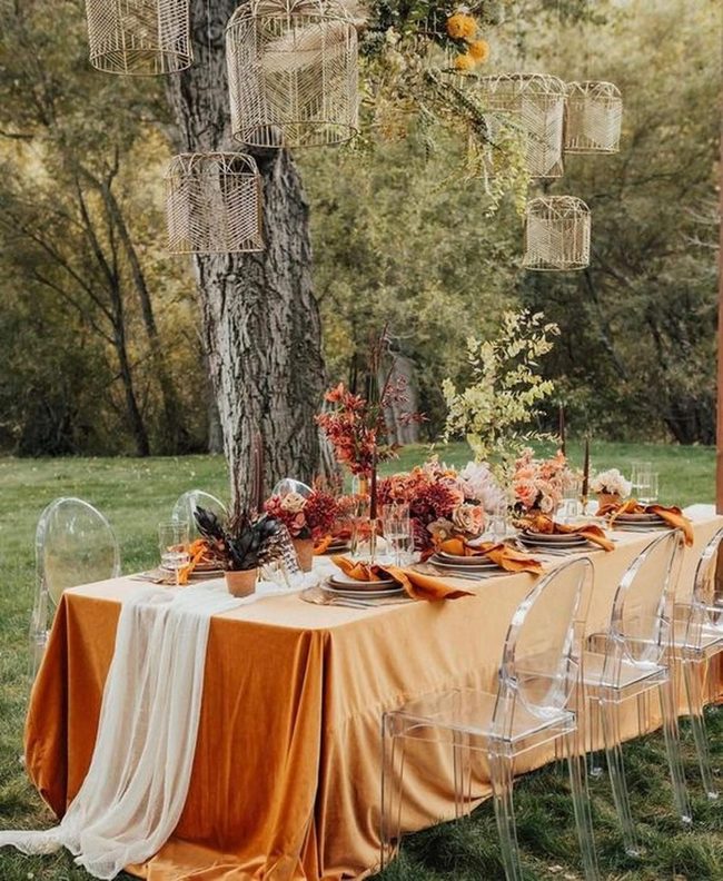 Orange Linen Outdoor Garden Dinner