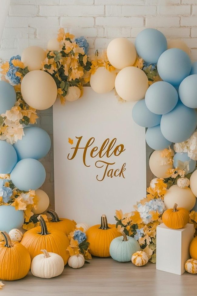 Muted Blue And White Baby Shower Backdrop