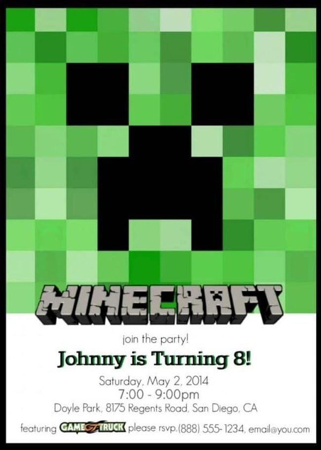 Minecraft Creeper Green Party Card