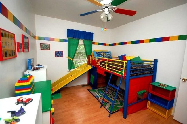 Multicolor Ceiling Fans Over Rainbow Bunks