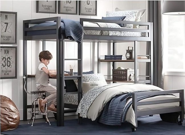 Gray Bunks, Blue Bedding, Study Ready