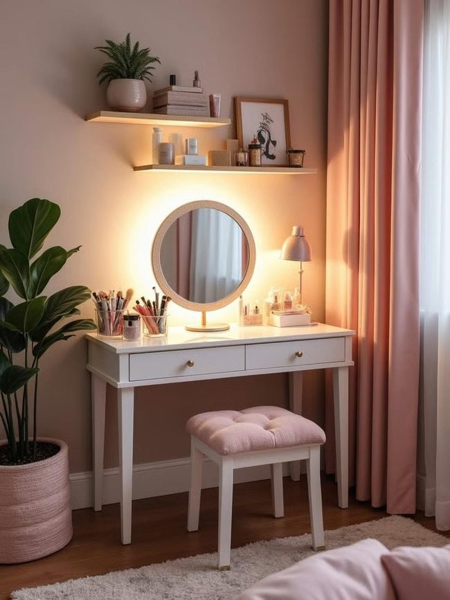 White Vanity Mirror With Organized Ideas