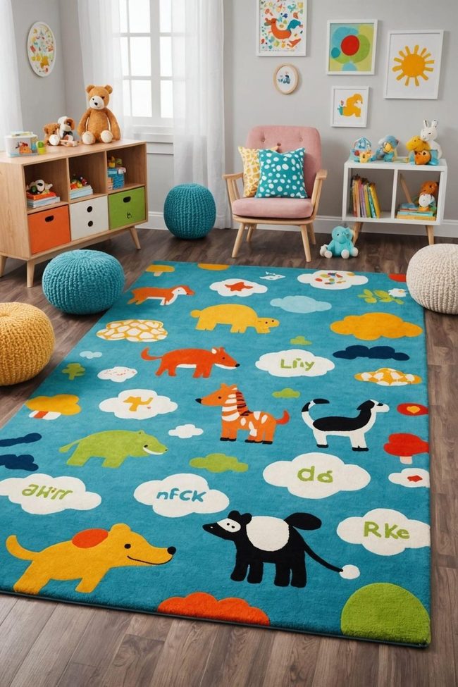 Colorful Animal Rug for Nursery