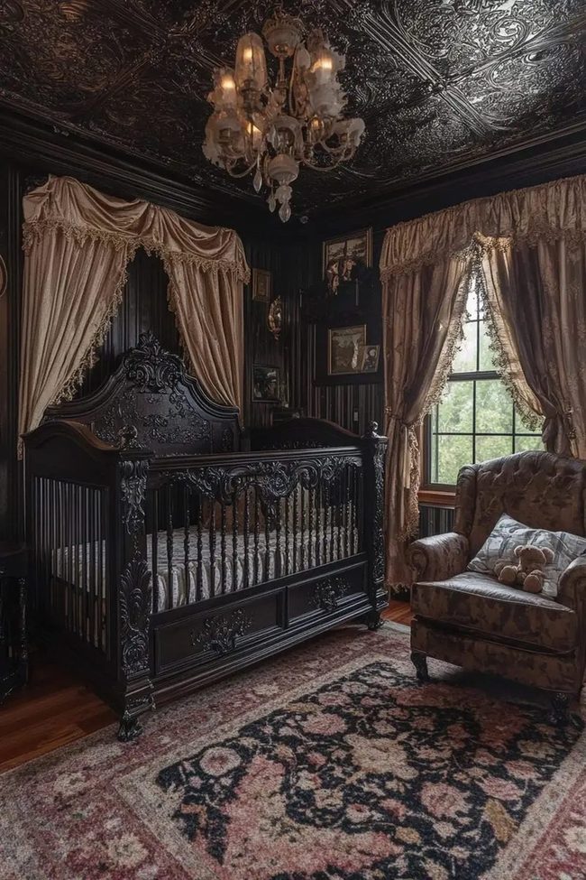 Black Crib Ornate Wallpaper Sophistication