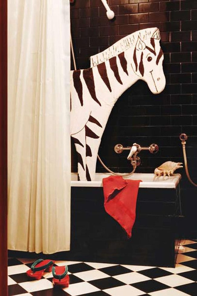 Black Tile Bathroom Zebra Statement
