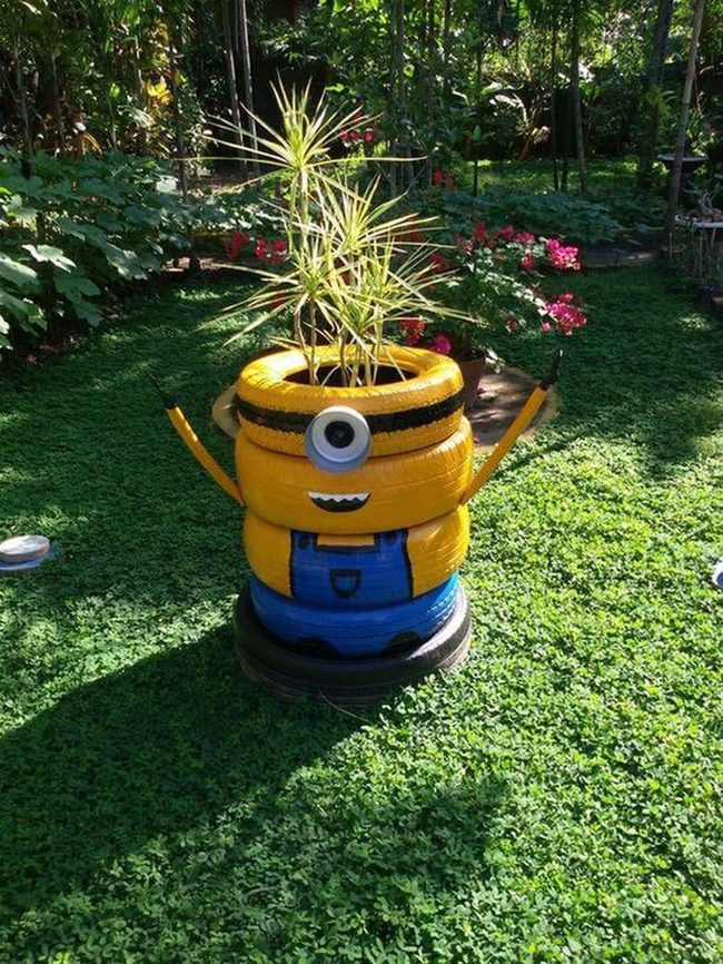 Yellow Minion Tire Planters