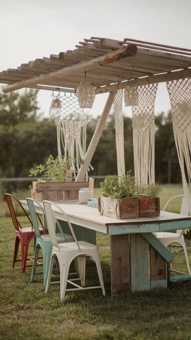 Colorful Reclaimed Wood Dining Space