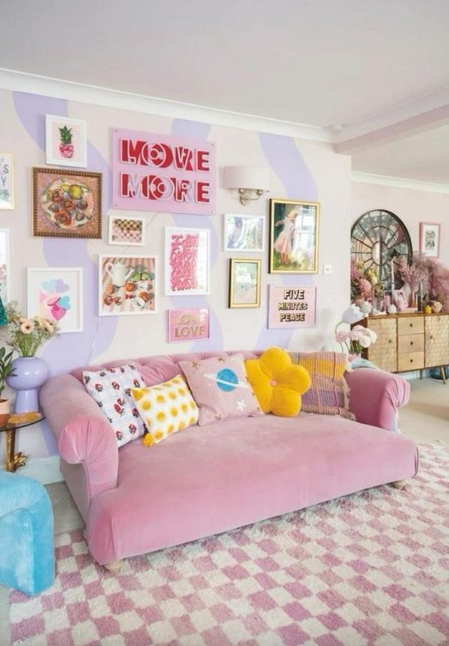 Pink Sofa, Yellow Flower Accent