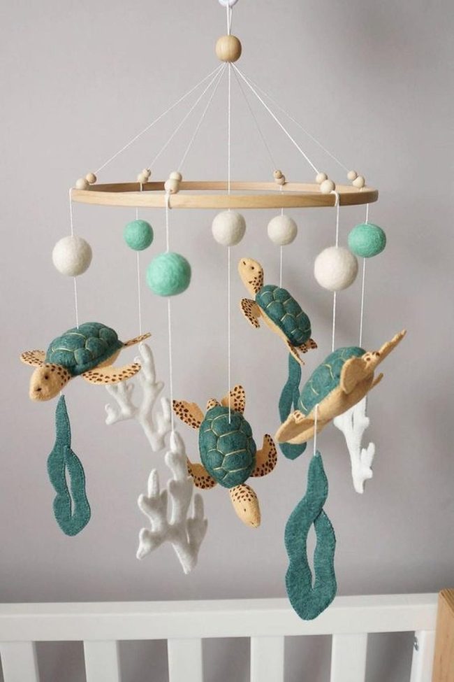 Handcrafted Green Turtle Mobile