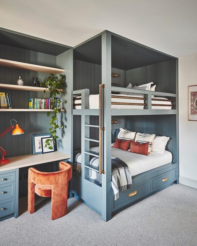 Blue Loft With Built-In Workspace
