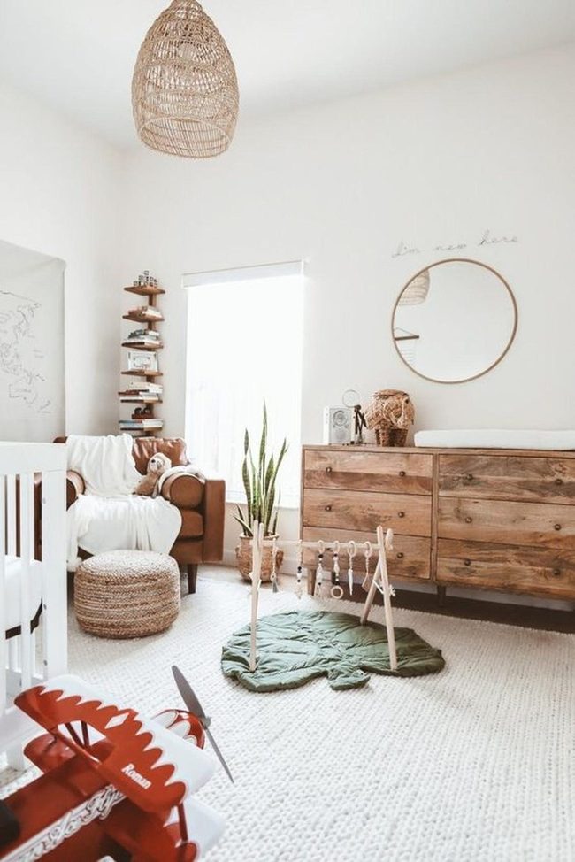 White Walls, Wooden Warmth, Red Accents