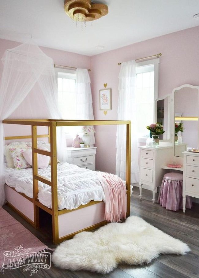 Pink Walls, Gold Bed Frame