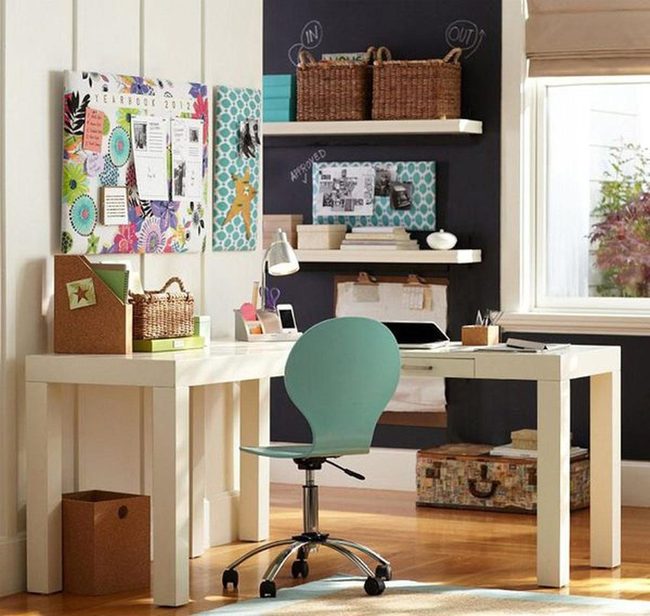 Mint Green Chair Against Navy Office Walls