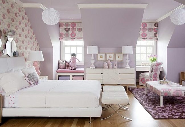 Purple Walls With Pink Pattern Bedroom