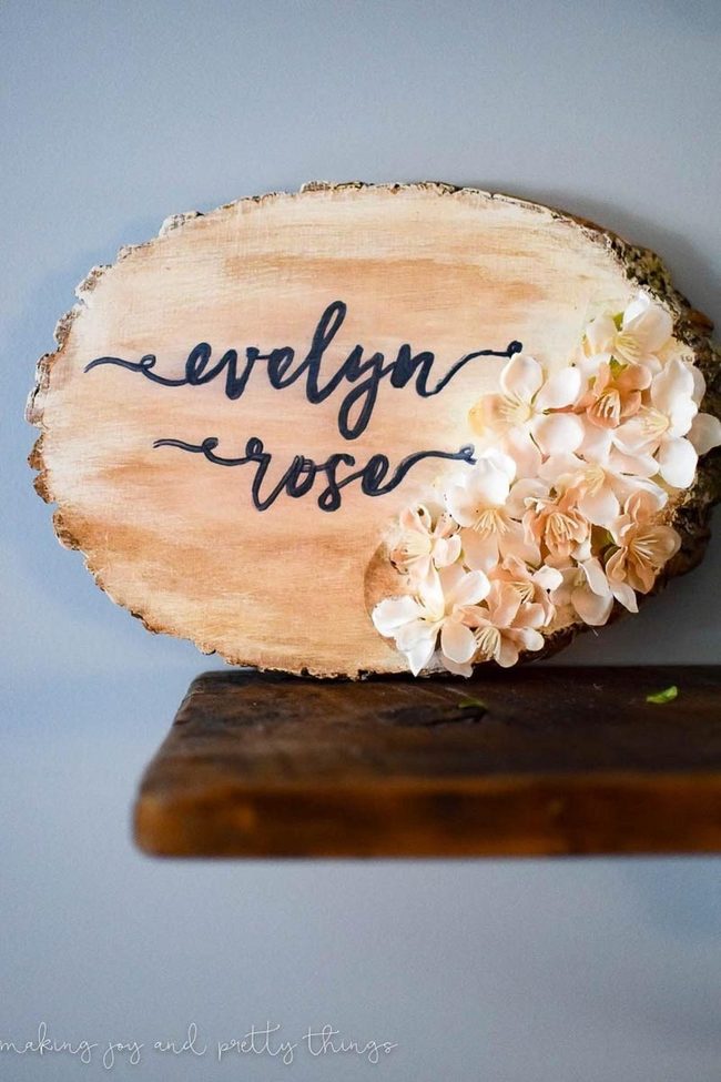 Peach Flowers On Natural Wood