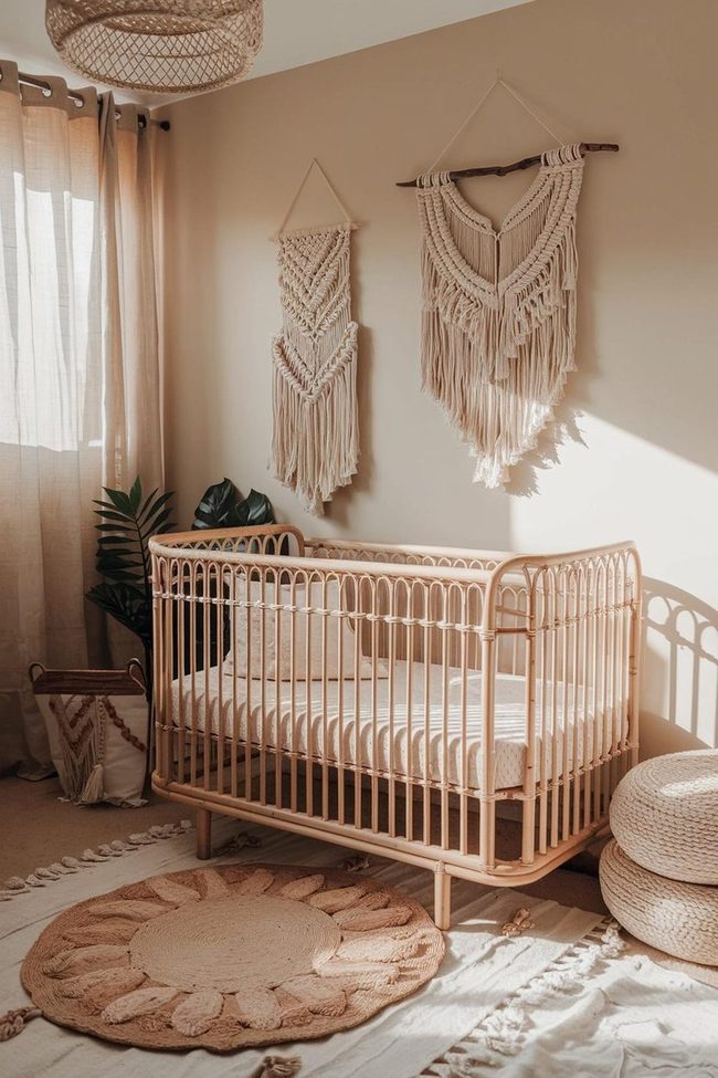 Woven Rattan Nursery with Neutral Palette